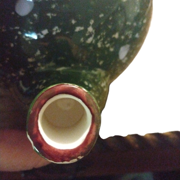 Cabin in the Woods Winter Teapot Spongeware Green & White Chance Hold Ceramic - Picture 5 of 11